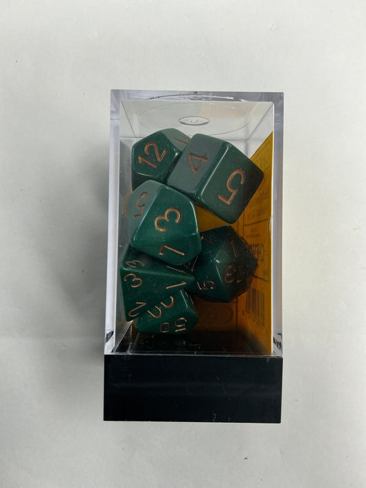 Chessex Opaque Dusty Green/Copper Polyhedral 7 dice